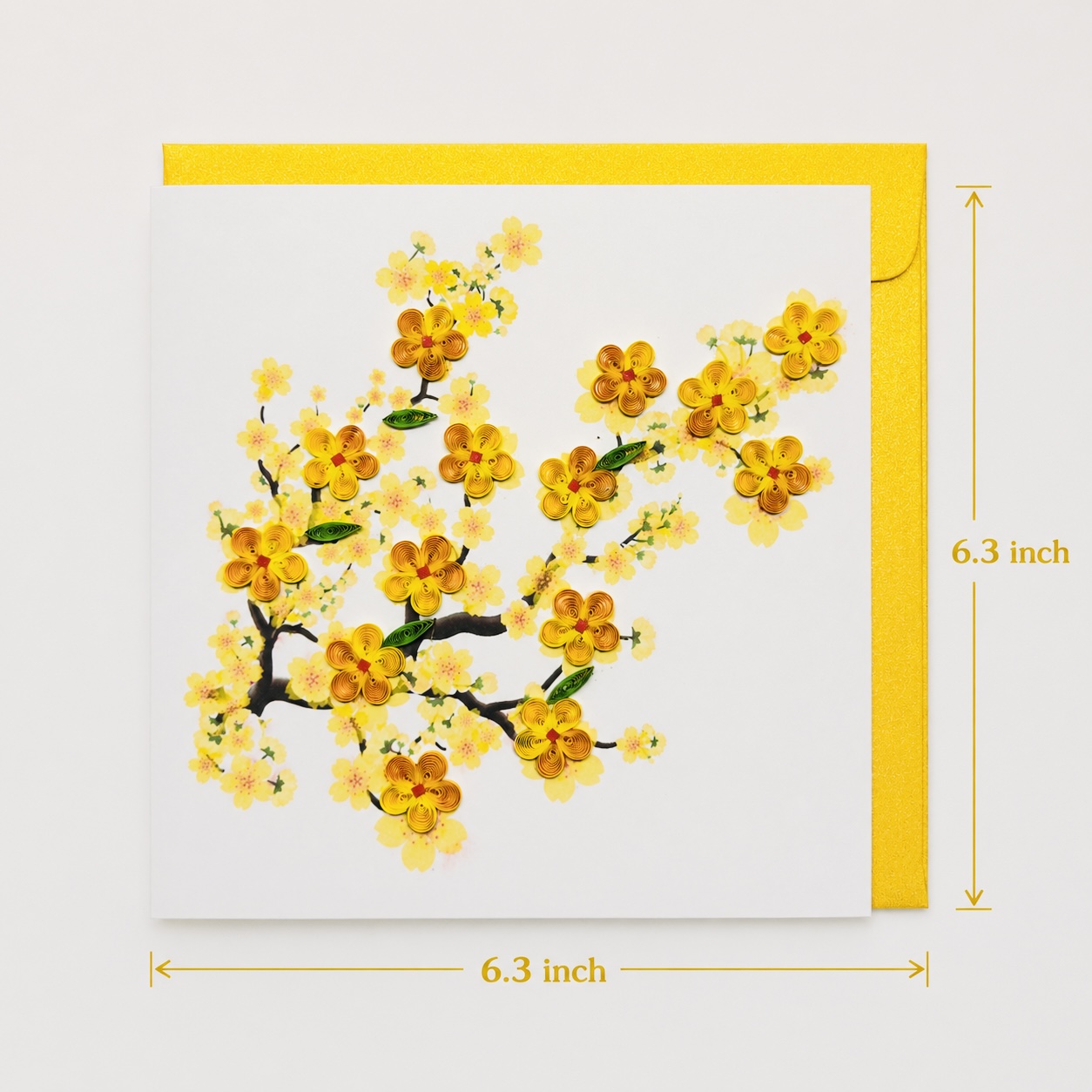 Handcrafted Yellow Apricot Blossom Quilling Card