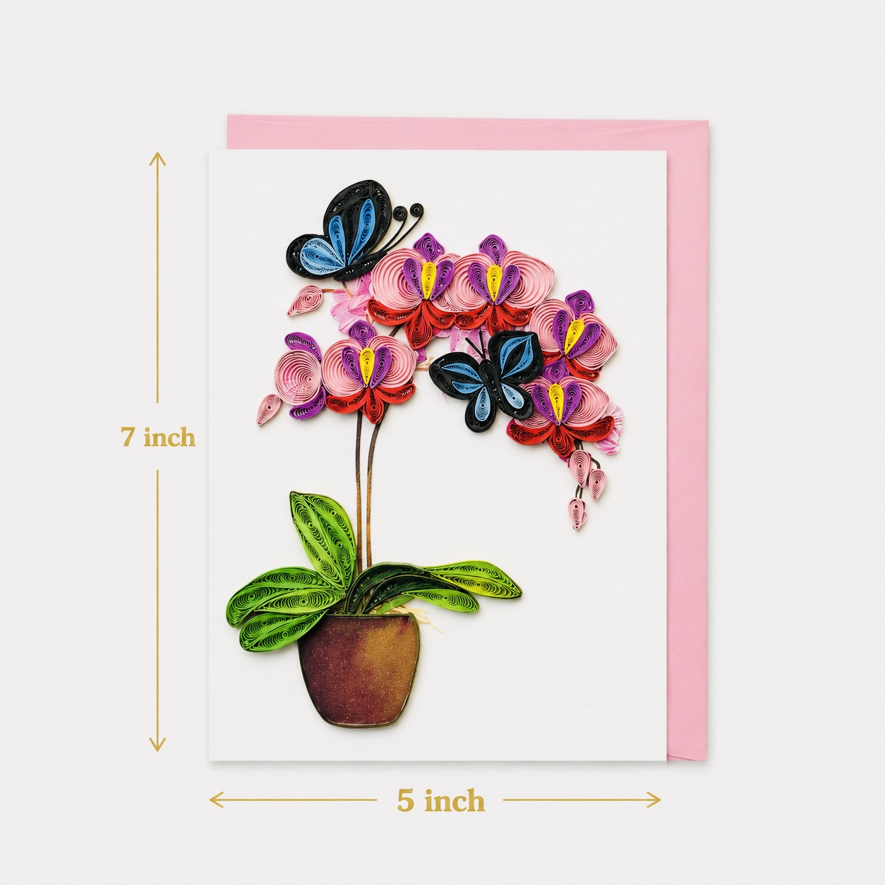 Handcrafted Orchid & Butterflies Quilling Card
