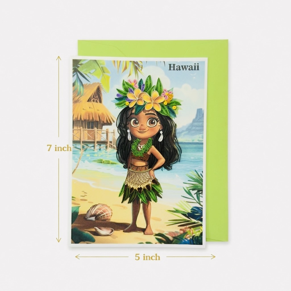 Handcrafted Hawaiian Hula Girl Quilling Card
