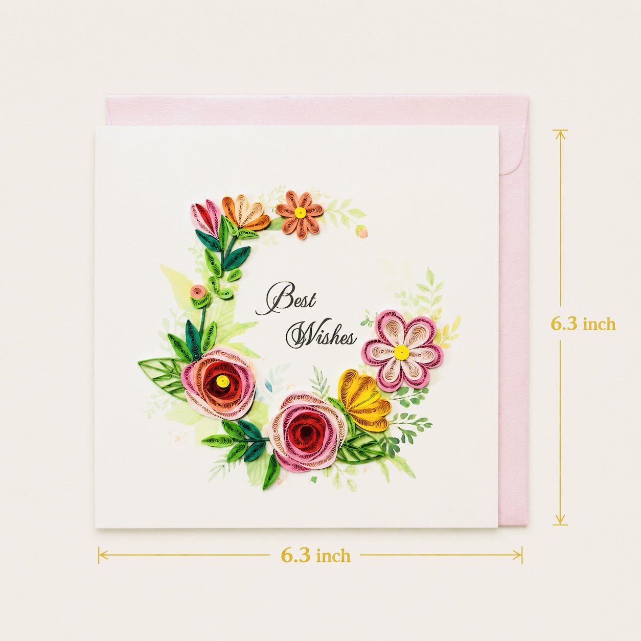 Handcrafted Best Wishes Floral Quilling Card