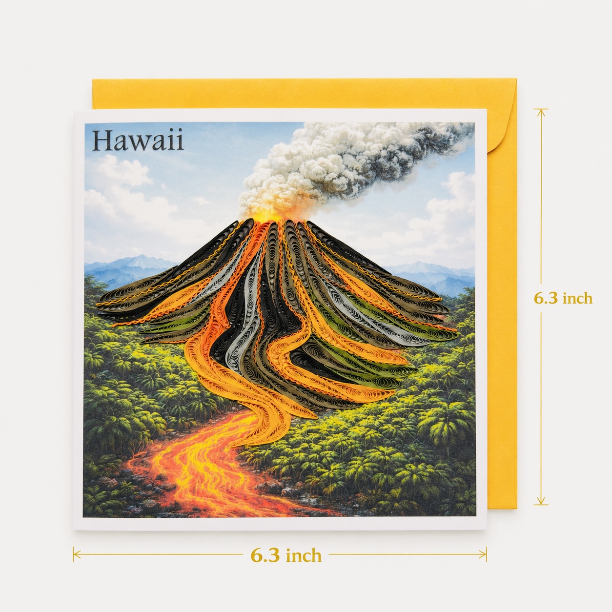 Handcrafted Hawaiian Volcano Lava Flow Quilling Card