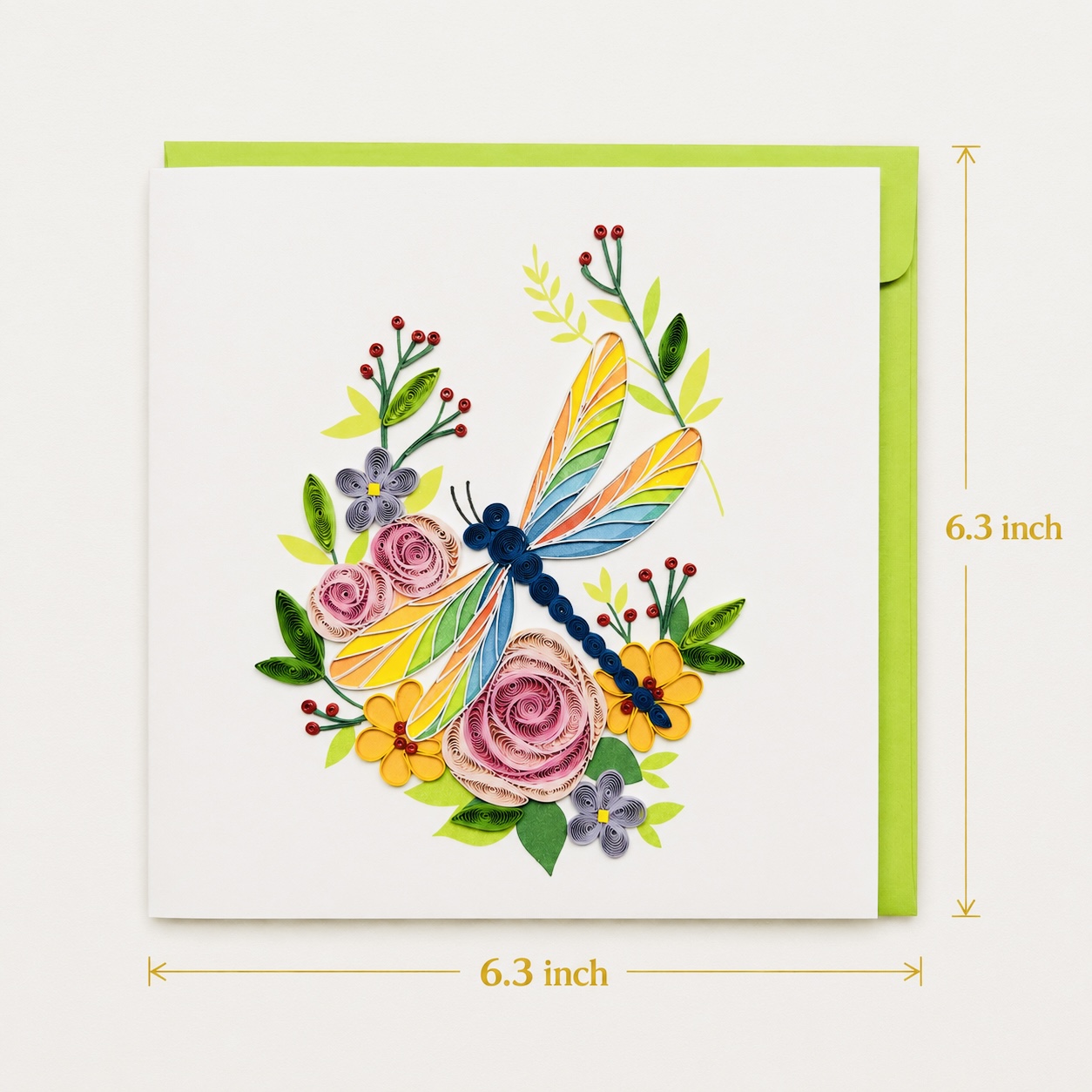 Handcrafted Dragonfly & Flowers Quilling Card