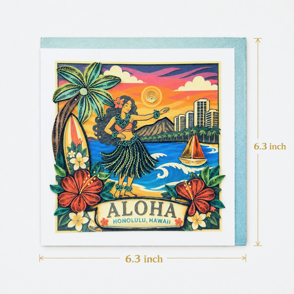 Handcrafted Aloha Honolulu Hula Quilling Card