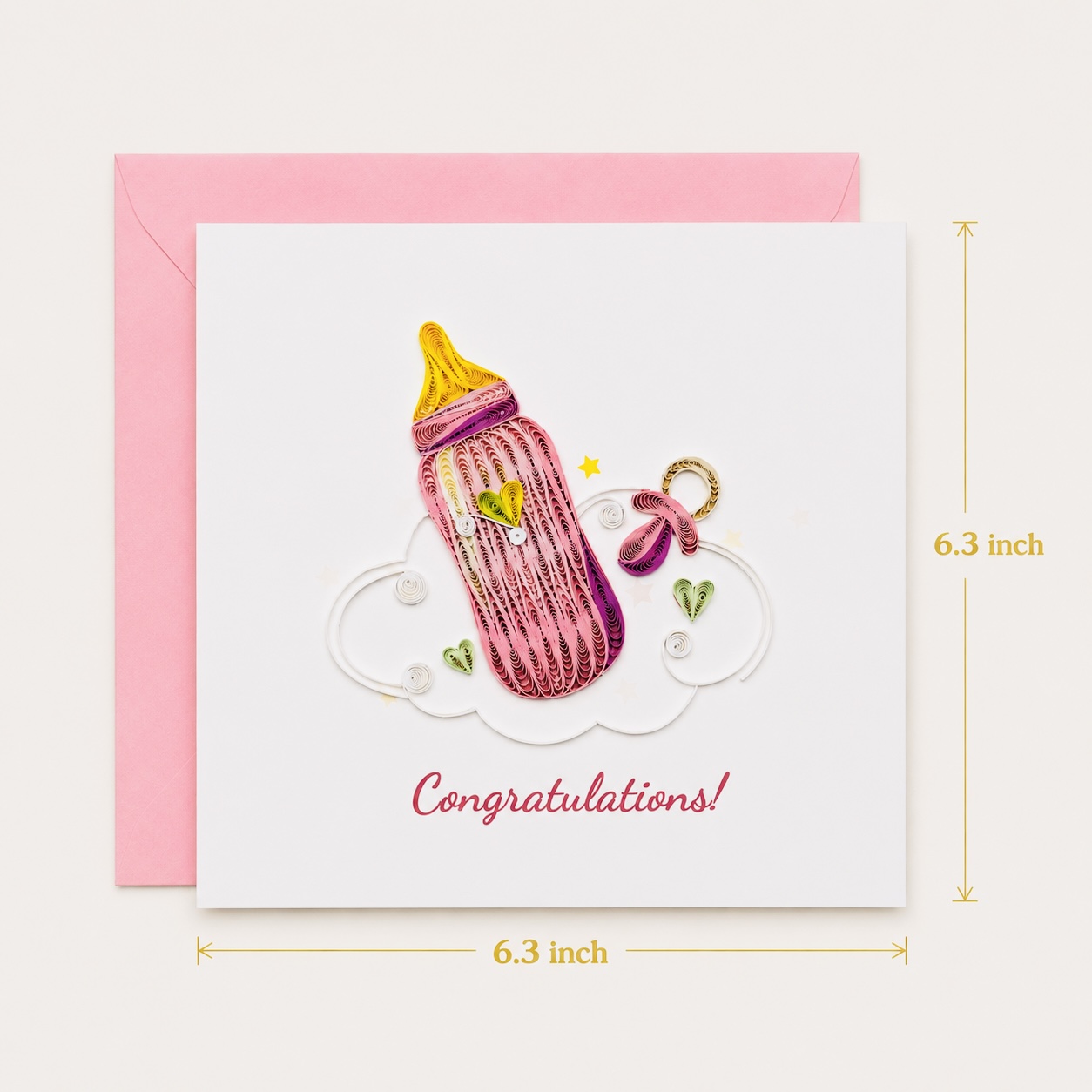 Handcrafted Baby Girl Quilling Congratulations Card