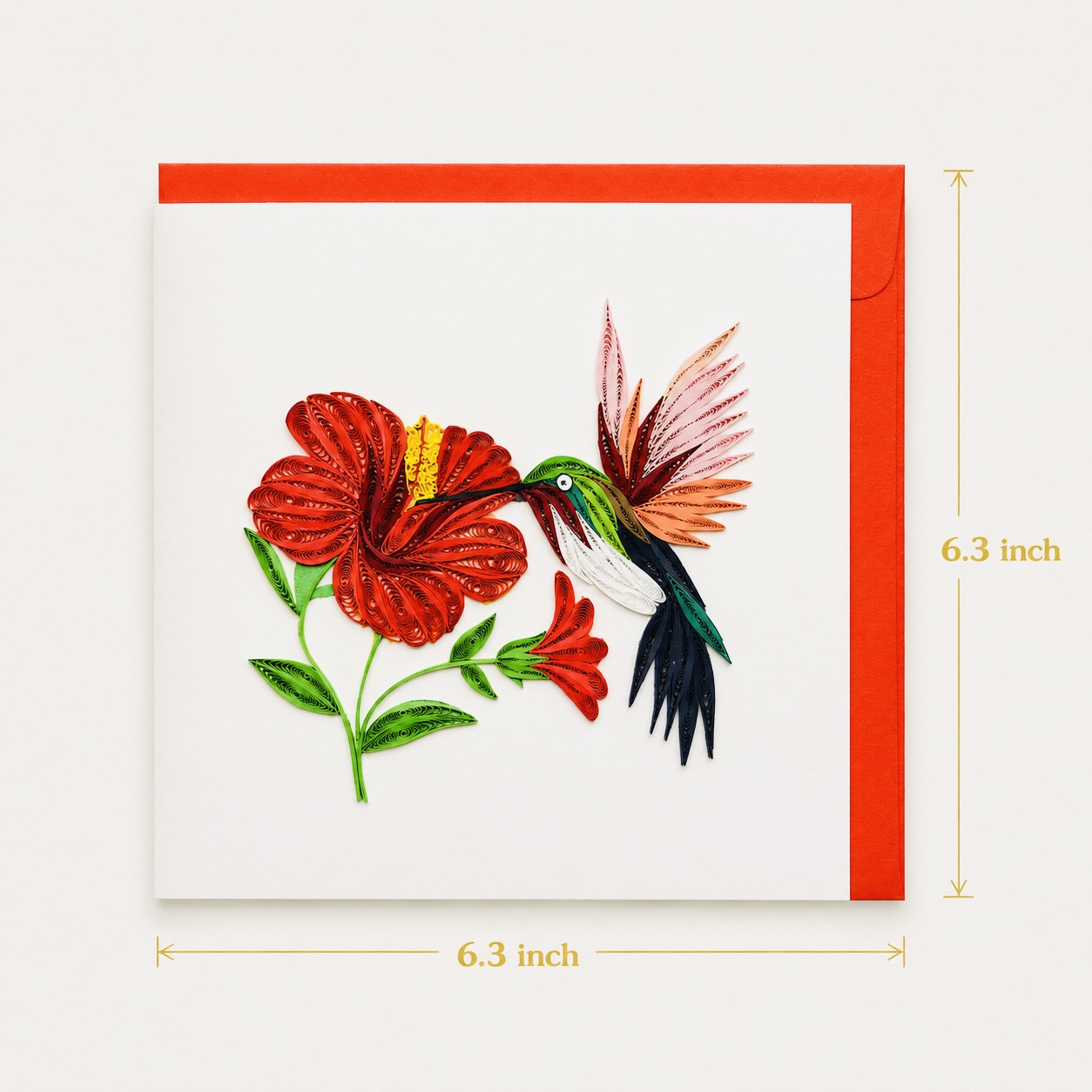Handcrafted Hummingbird & Hibiscus Quilling Card