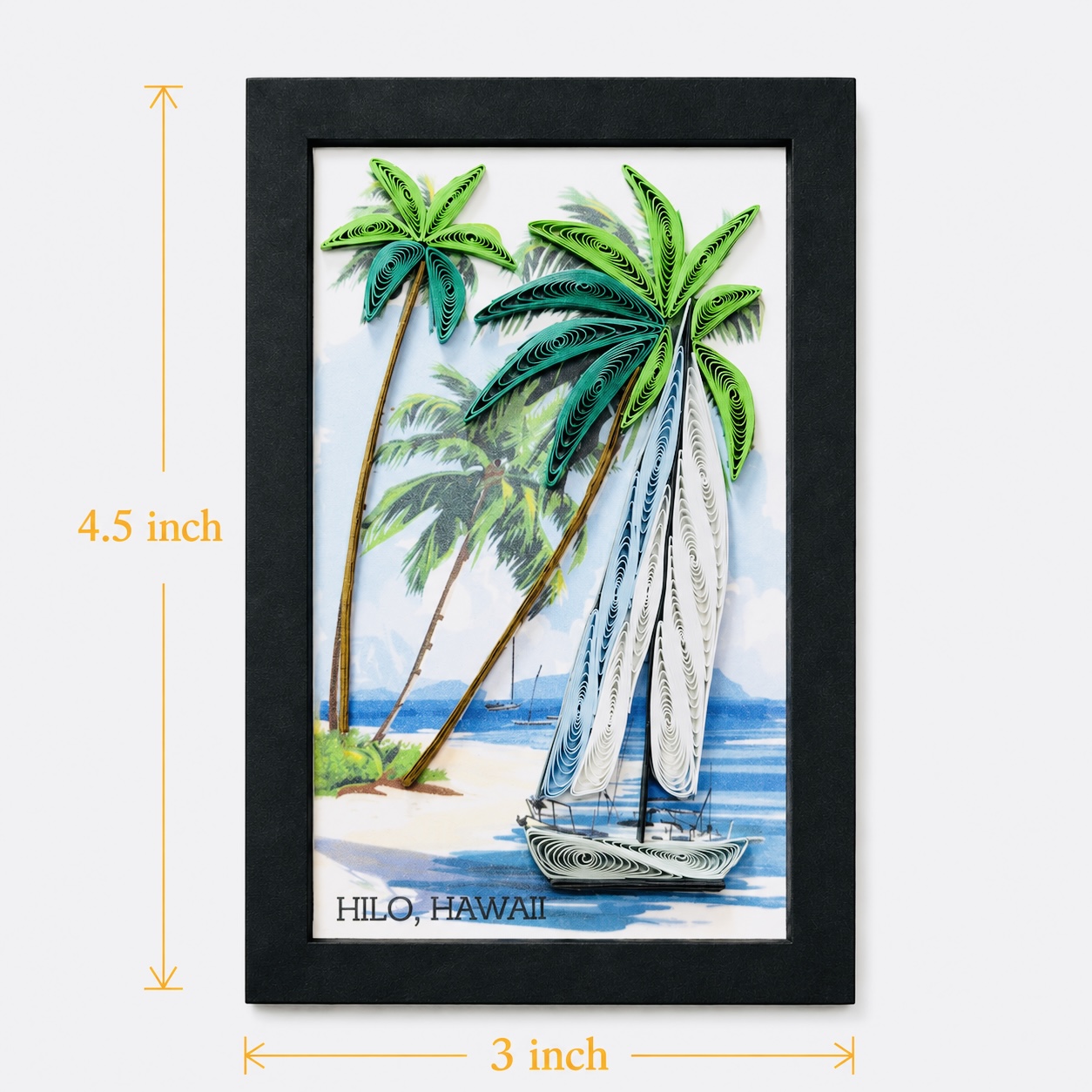 Handcrafted Hawaiian Sailboat & Palm Trees Quilling Magnet