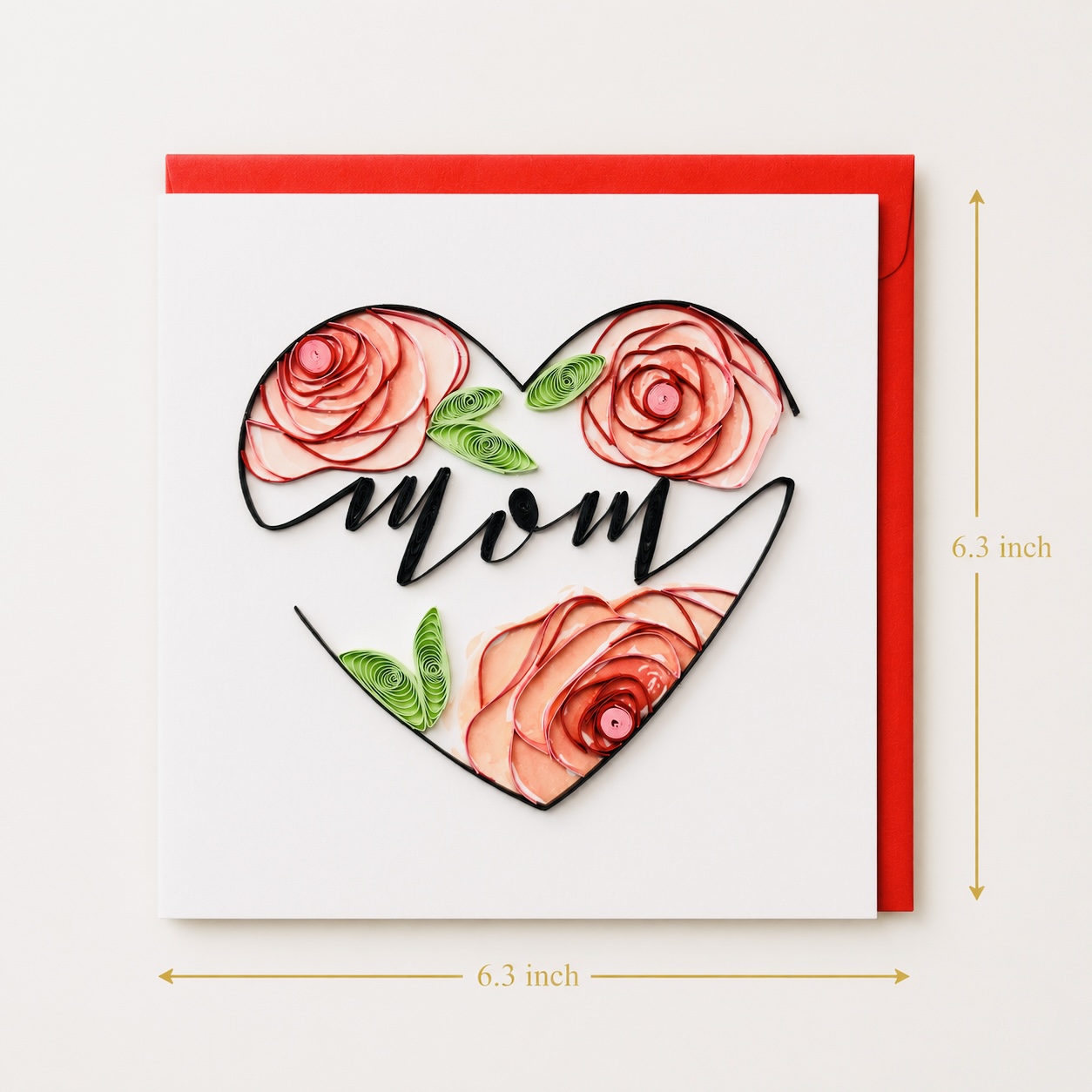Handcrafted Mom Rose Heart Quilling Card