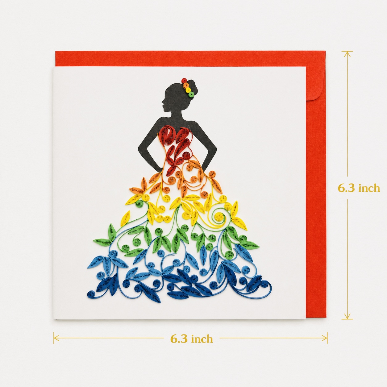 Handcrafted Rainbow Dress Quilling Card