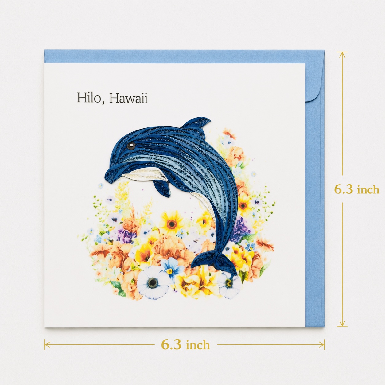 Handcrafted Dolphin & Flowers Quilling Card