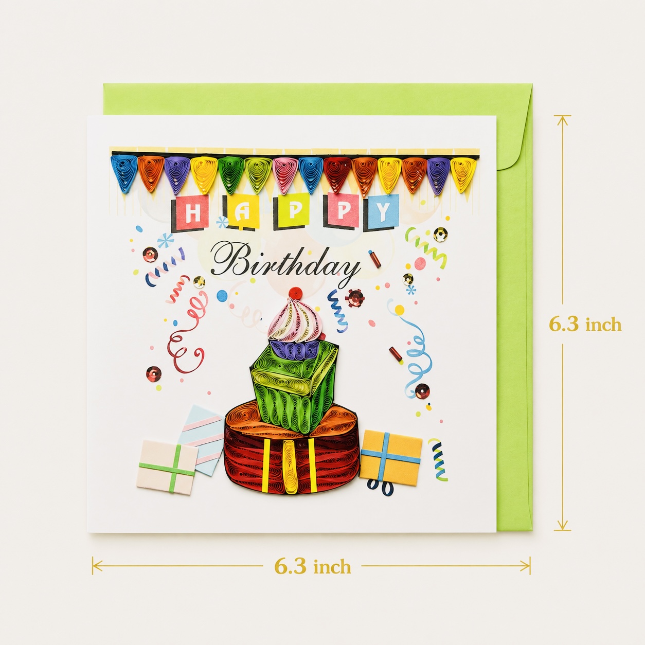 Handcrafted Happy Birthday Cake Quilling Card