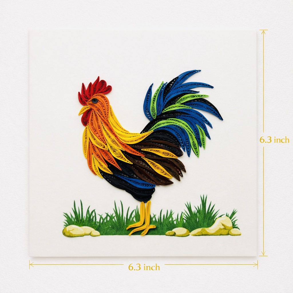 Handcrafted Colorful Rooster Quilling Card