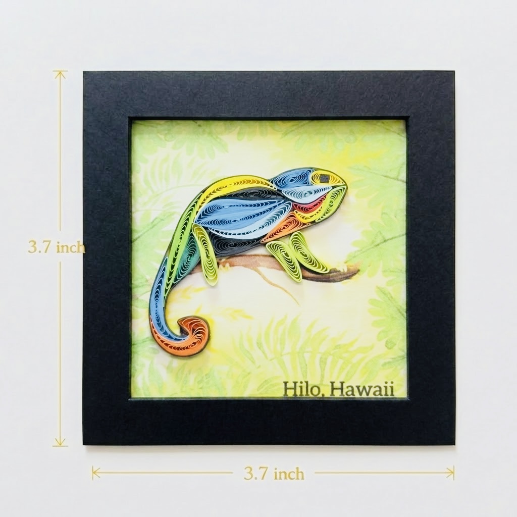 Handcrafted Hawaiian Chameleon Quilling Magnet