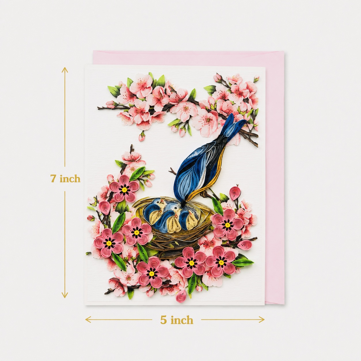 Handcrafted Bird Nest & Cherry Blossoms Quilling Card