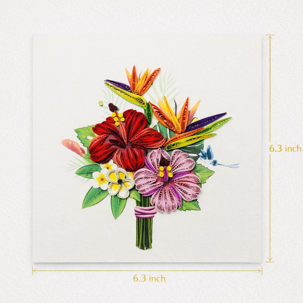 Handcrafted Tropical Flower Bouquet Quilling Card